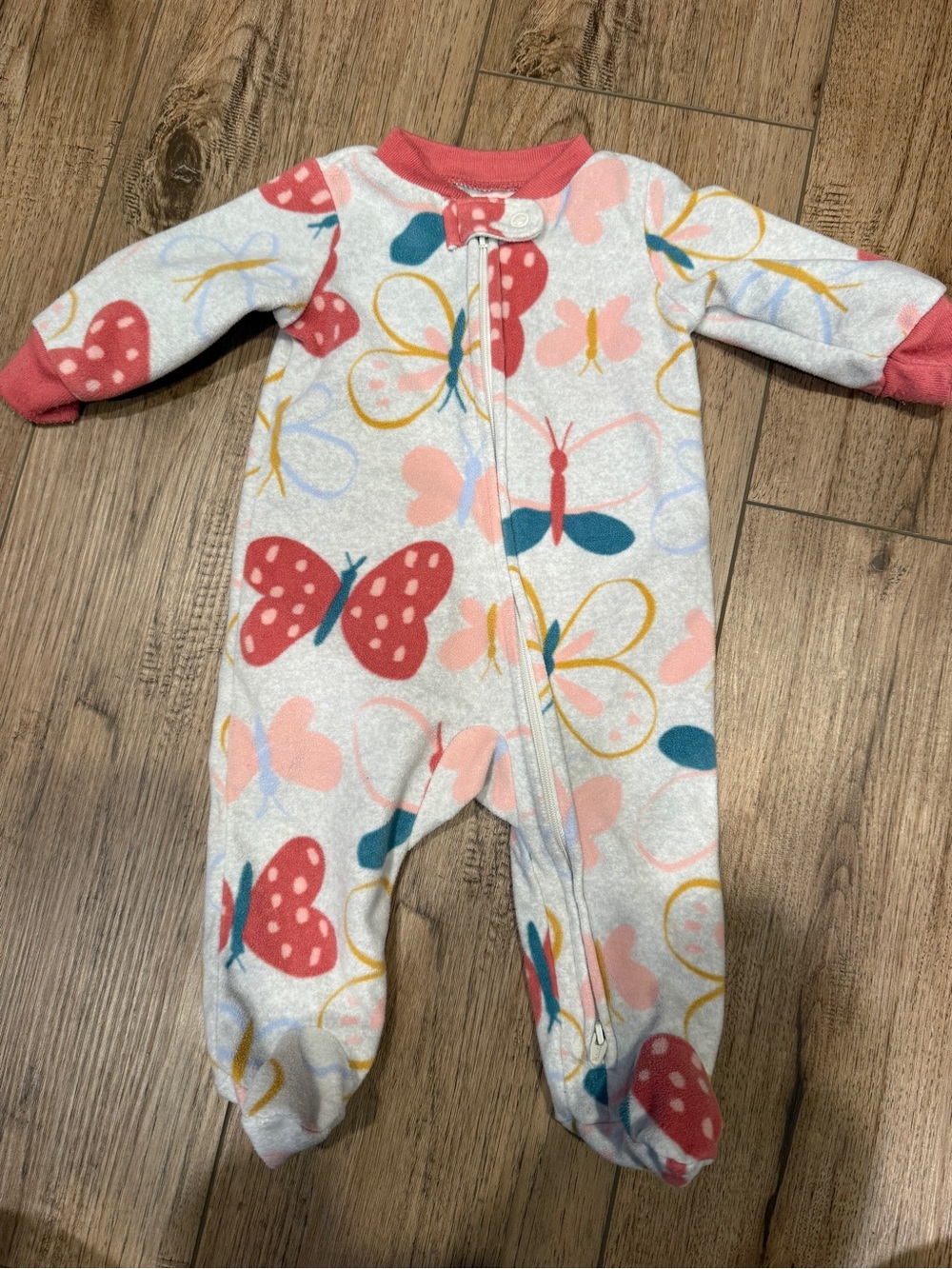 Carter's White Footed One-Piece with Pink, Yellow & Teal Butterfly Print